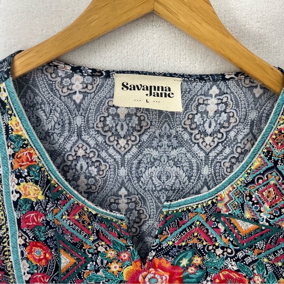 Savanna Jane Floral Embroidered Peasant Top Women’s Large Bohemian Fairycore - Picture 4 of 7